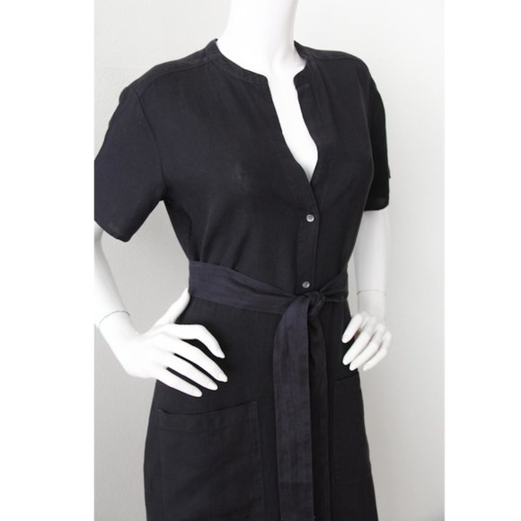 SOLD. James Perse Linen Short Sleeve Midi Shirt Dress Navy - Picture 5 of 7